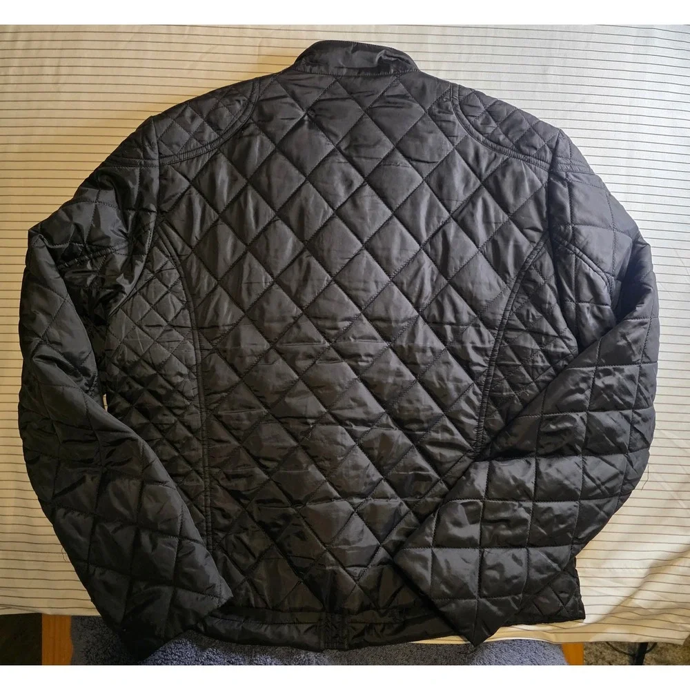 1320 Banana Republic Mens Black Quilted Moto Jacket XL Diamond Puffer Full Zip